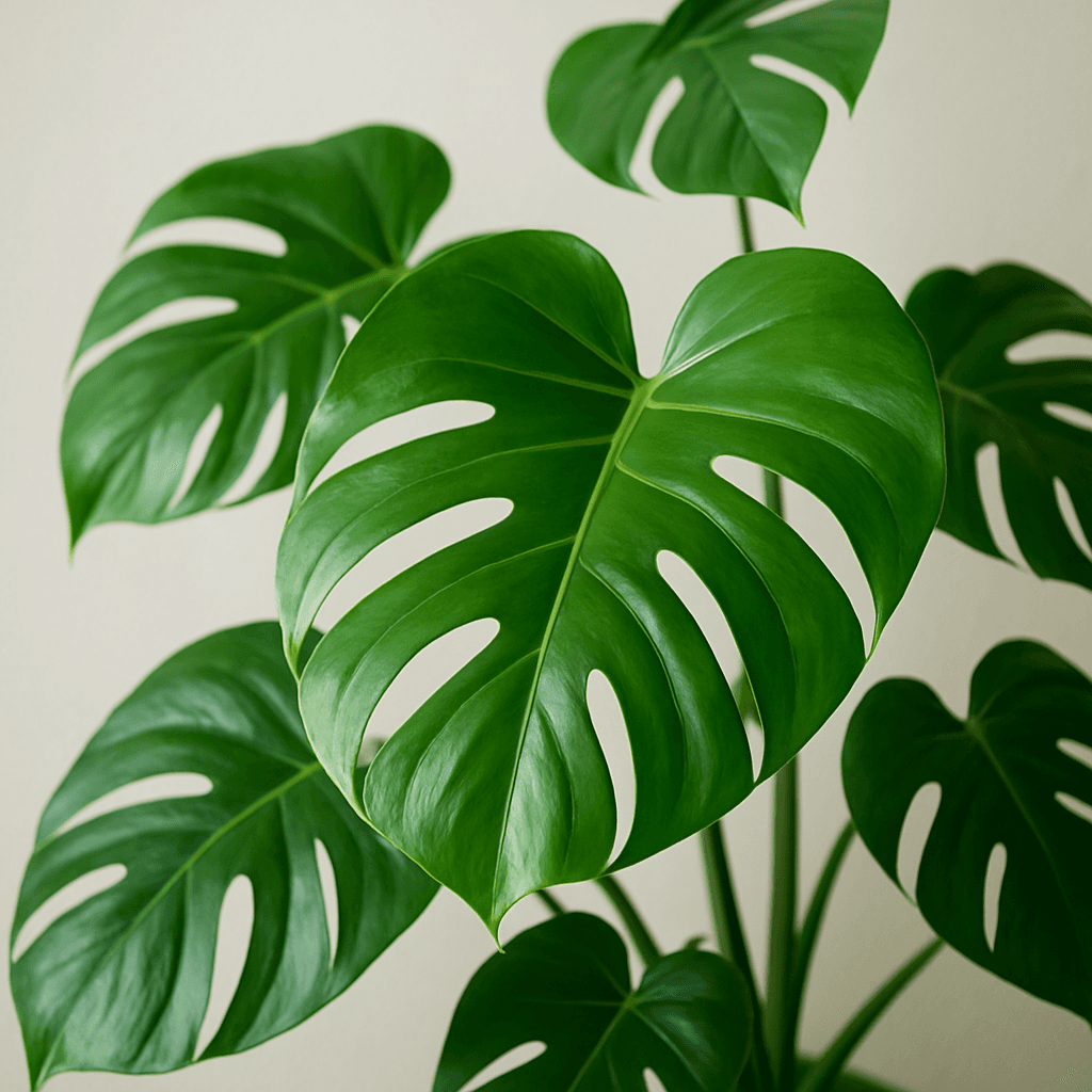 Lush Monstera deliciosa with large split leaves